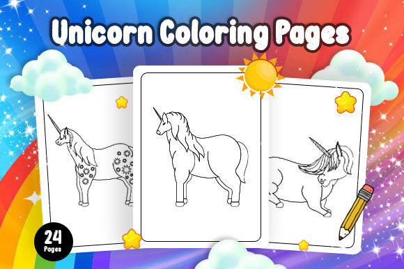 24 Unicorn Coloring Pages - KDP Interior