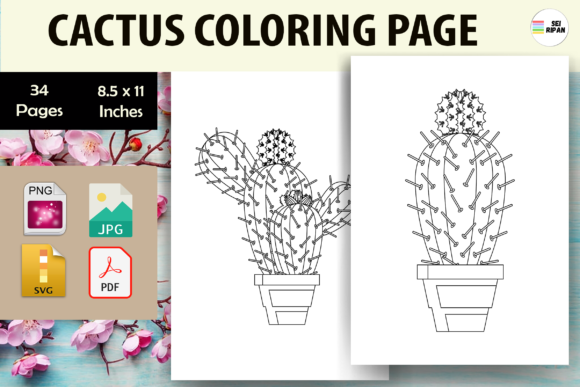 Cactus Coloring Page - KDP Graphics & Coloring Pages