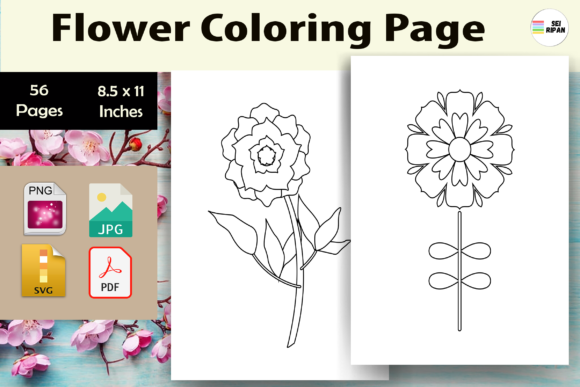 Flower Coloring Pages Graphics for Creative Sellers