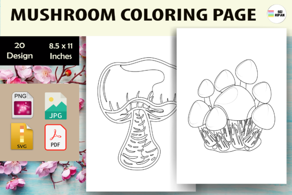 Mushroom Coloring Pages Graphics for Kids
