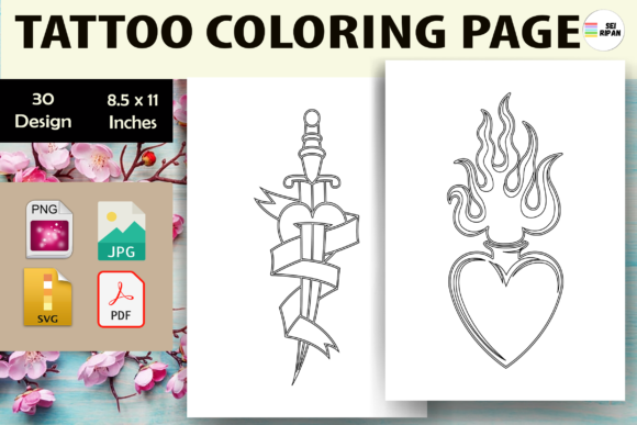 Tattoo Coloring Pages Graphics for Creative Sellers